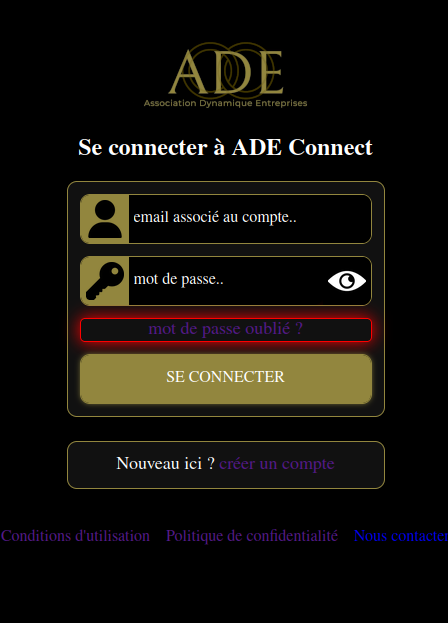 Cliquer sur mot de passe oublié