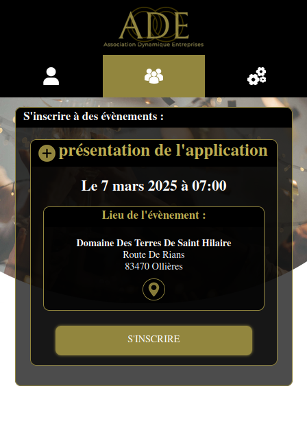 s'inscrire à un évènement d'ADE, Association Dynamique Entreprises
