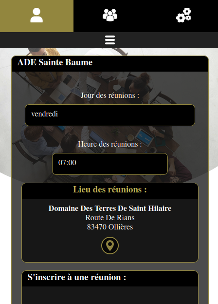 s'inscrire à une réunion d'un groupe de recommandation d'affaires d'ADE