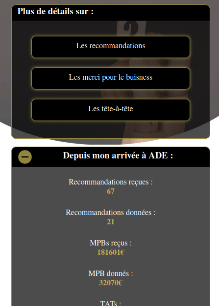 page des recommandations d'affaires, merci pour le buisness et tête à tête