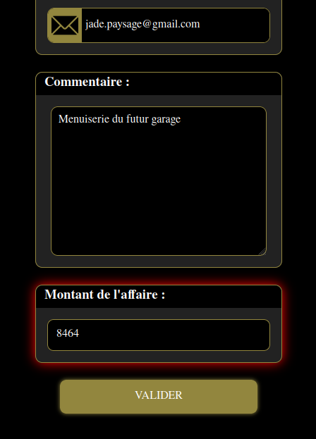 renseigner le montant de la recommandation d'affaires