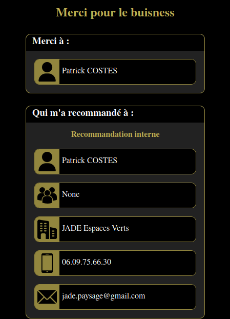 vérifier les infos de la recommandation d'affaires