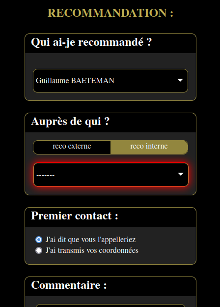selectionner le membre recommandé